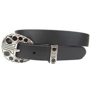 Genuine Leather Skinny Belt with Silver Buckle and Loop